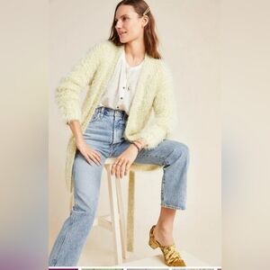 Anthropologie Butter Yellow Belted Cardigan Sparkle XS